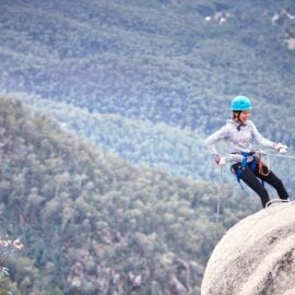 Abseiling off Echo Point Lookout on Mount Buffalo